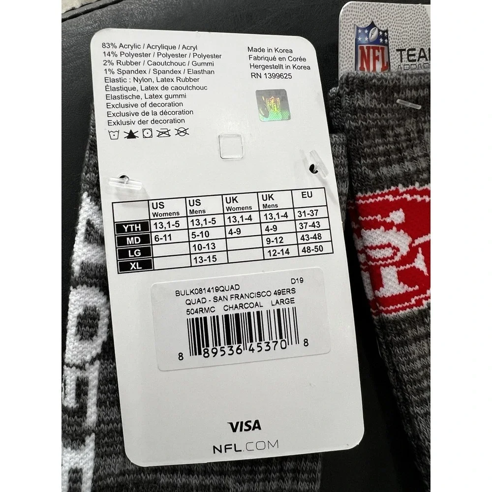 2 Pair! NFL San Francisco 49ers Socks Men's Large Gift Fanatic football Fan